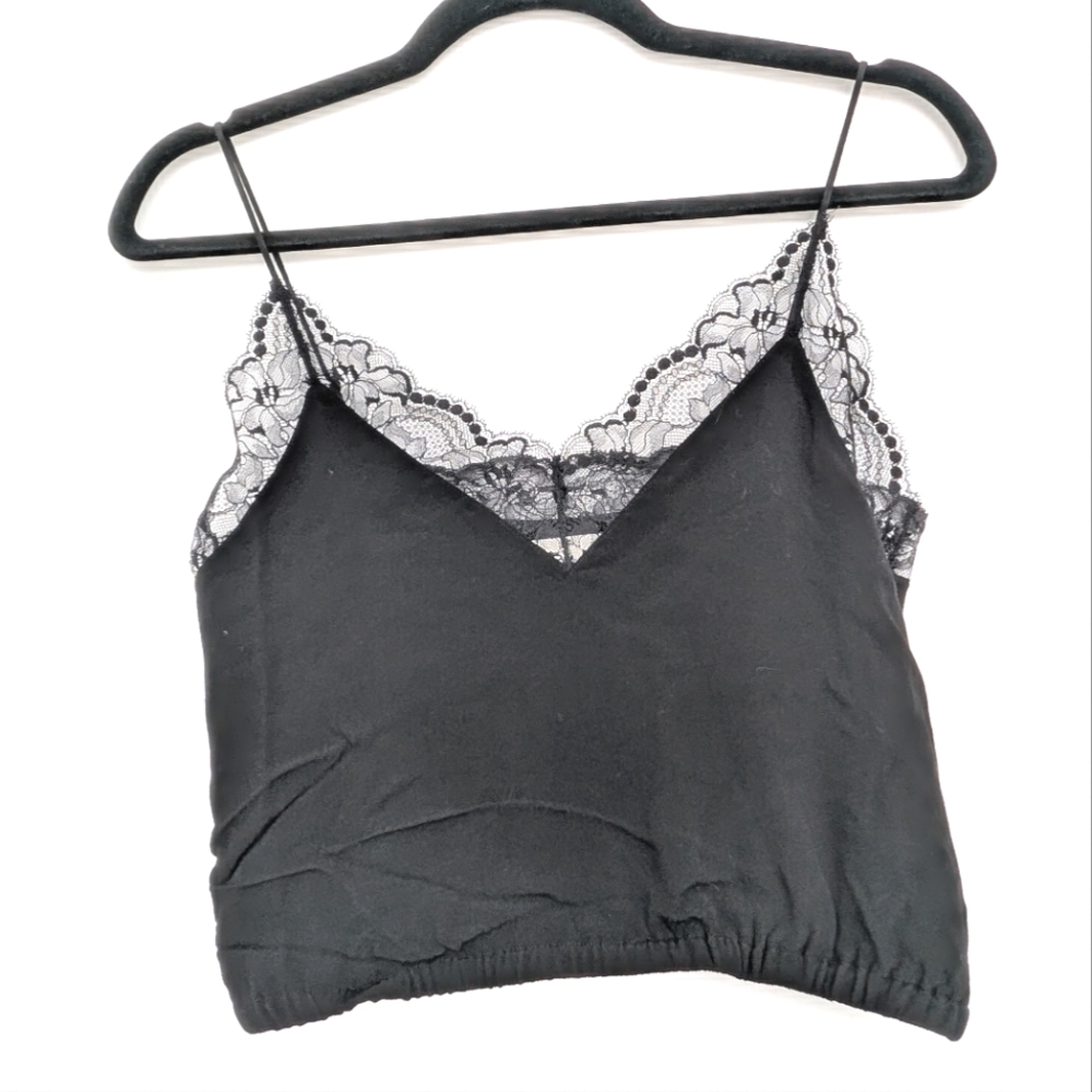 Wilfred Free Agyhess Black Lace Trim Cropped Cinch Waist Cami Top Sz XS Y2K